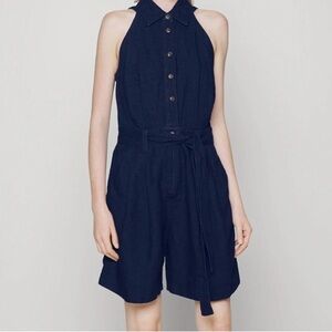 Banana Republic 00 Petite Linen Cotton Blend Button Front Camp Romper Pleaded